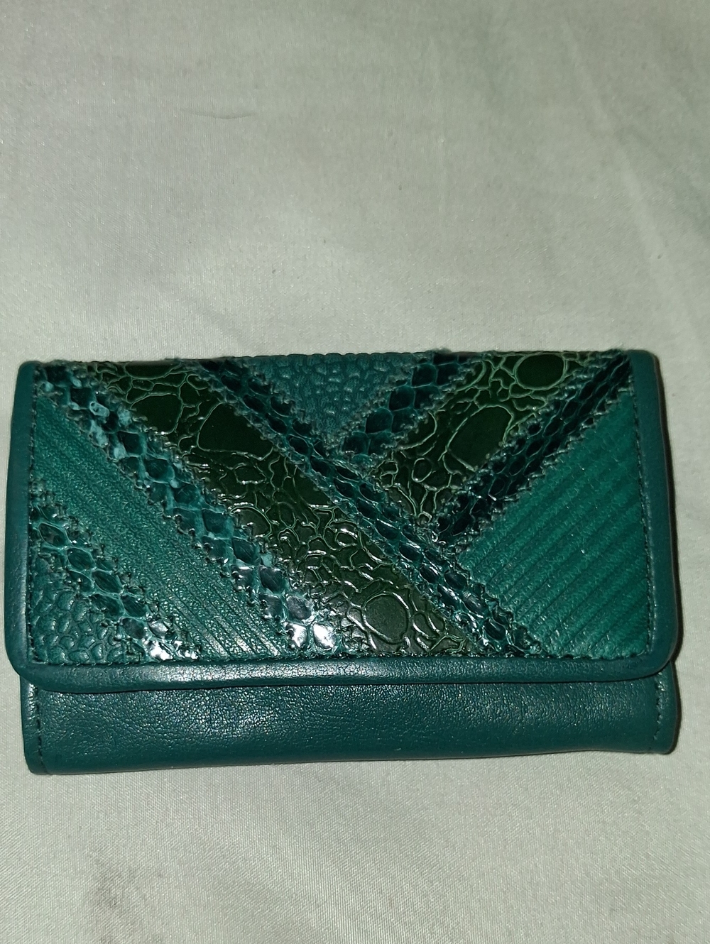 Textured Teal Women's Wallet - Elegant Patchwork Design